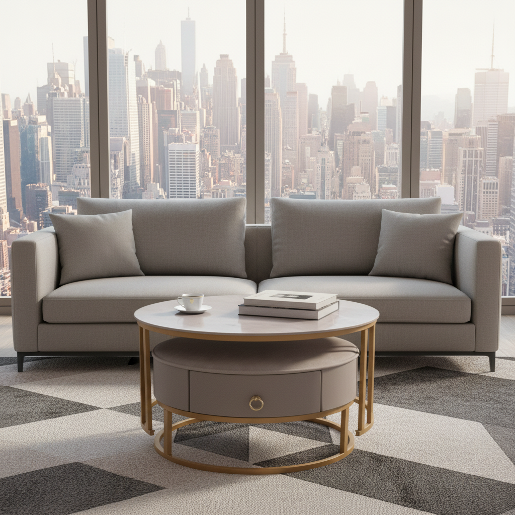 Sintered Stone Coffee Table Set (1+1) | Grey & Gold | IH 9003