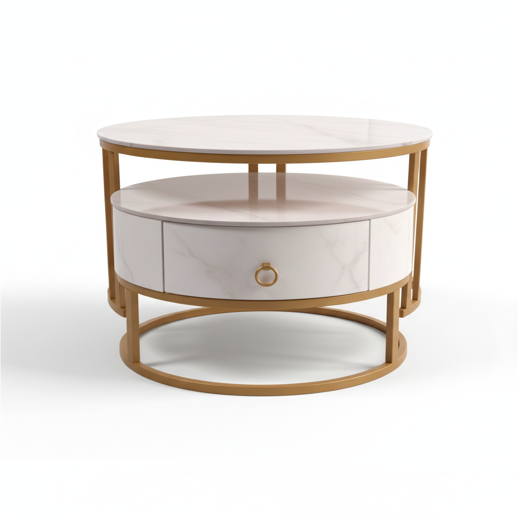 Sintered Stone Coffee Table Set (1+1) | White & Gold | IH 9002