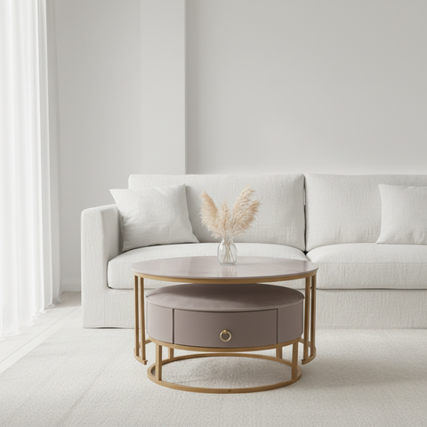 Sintered Stone Coffee Table Set (1+1) | Grey & Gold | IH 9003