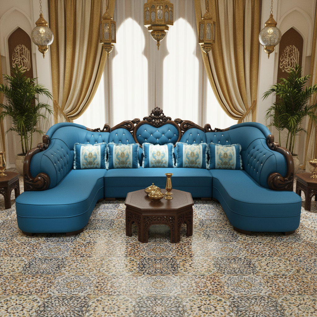PU Classic Sofa Set IH-8763 | Blue | 400×205×137 cm – INFINI HOMES