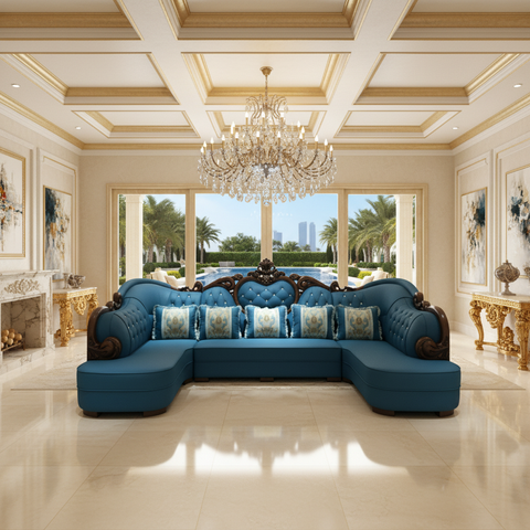 PU Classic Sofa Set IH-8763 | Blue | 400×205×137 cm – INFINI HOMES