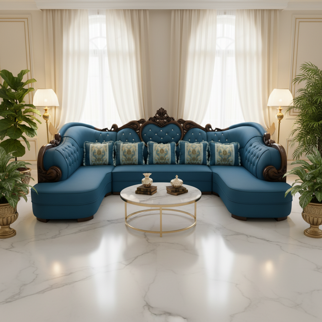 PU Classic Sofa Set IH-8763 | Blue | 400×205×137 cm – INFINI HOMES