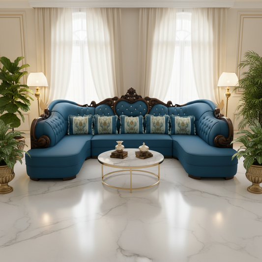 PU Classic Sofa Set IH-8763 | Blue | 400×205×137 cm – INFINI HOMES