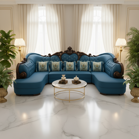 PU Classic Sofa Set IH-8763 | Blue | 400×205×137 cm – INFINI HOMES