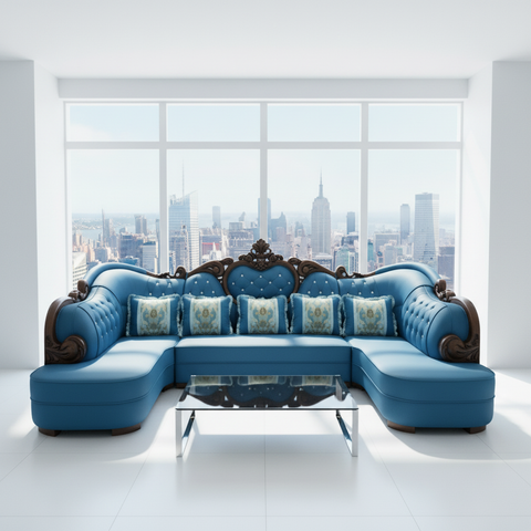 PU Classic Sofa Set IH-8763 | Blue | 400×205×137 cm – INFINI HOMES