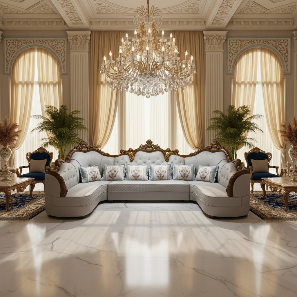 PU Classic Sofa Set IH-2268B | Light Grey | 400×220×141 cm – INFINI HOMES