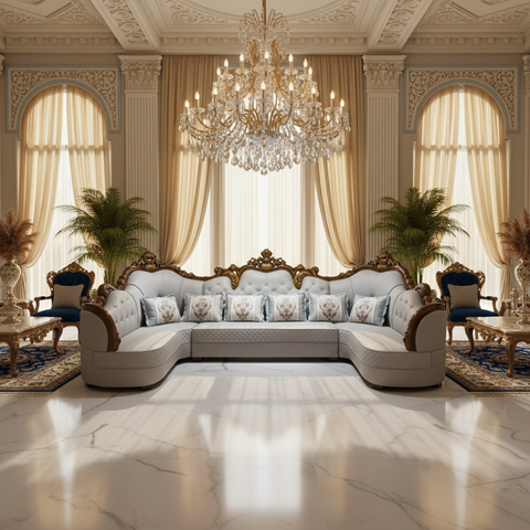 PU Classic Sofa Set IH-2268B | Light Grey | 400×220×141 cm – INFINI HOMES