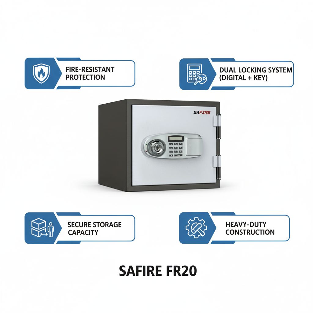 SAFIRE FR20 Fire-Resistant Safe – Grey, Dual Locking (Key + Digital)
