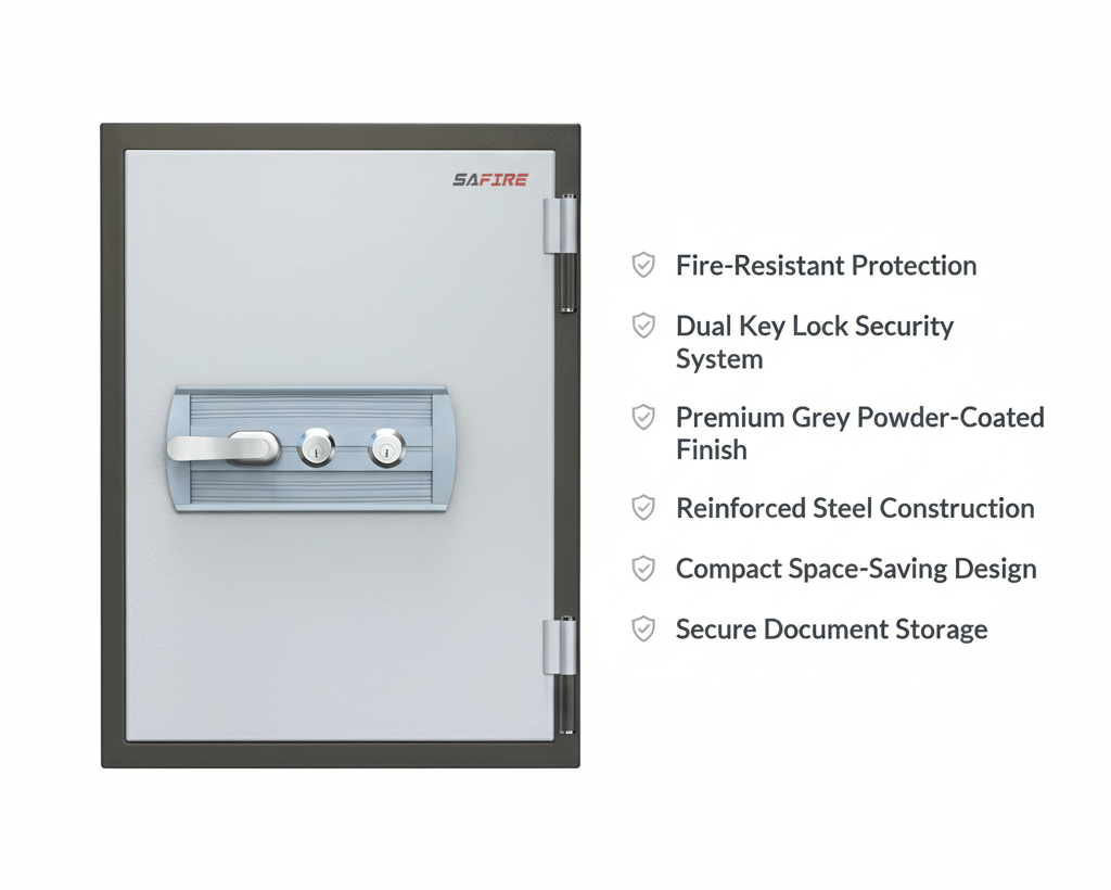 SAFIRE FR40 Fire-Resistant Safe – Grey, Dual Key Lock System