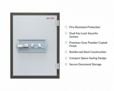 SAFIRE FR40 Fire-Resistant Safe – Grey, Dual Key Lock System