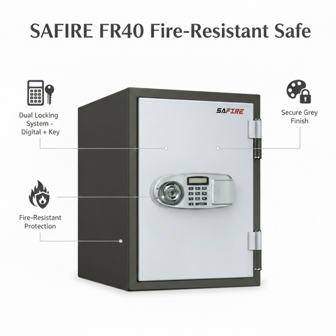 SAFIRE FR40 Fire-Resistant Safe – Grey, Dual Lock (Key + Digital)