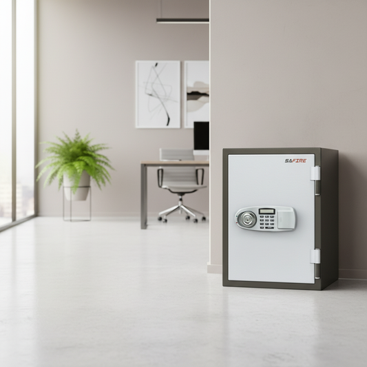 SAFIRE FR40 Fire-Resistant Safe – Grey, Dual Locking System (Key + Digital)