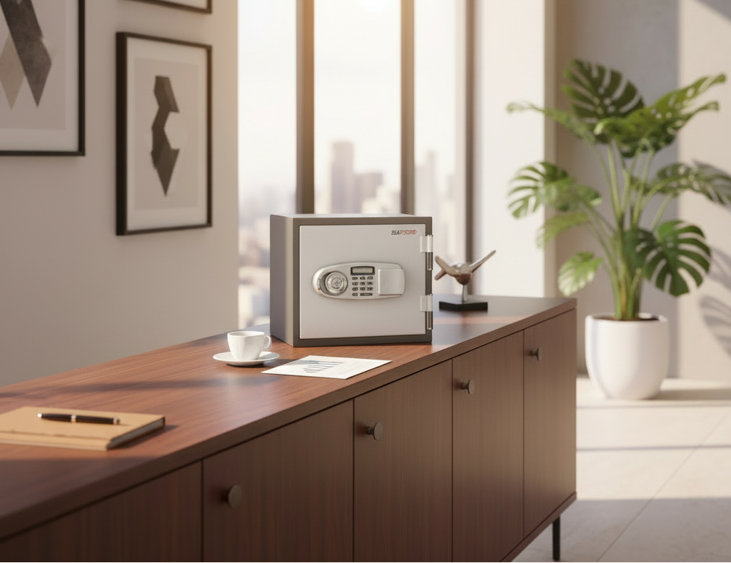 SAFIRE FR20 Fire-Resistant Safe – Grey, Dual Locking (Key + Digital)