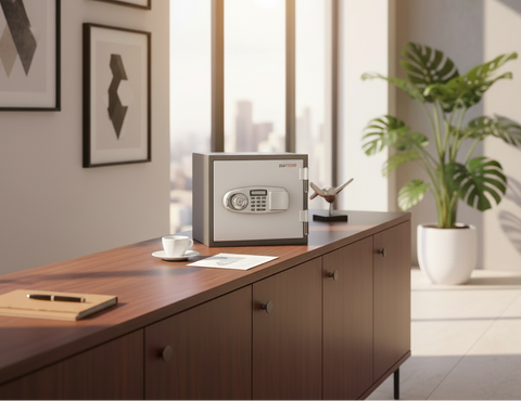 SAFIRE FR20 Fire-Resistant Safe – Grey, Dual Locking (Key + Digital)