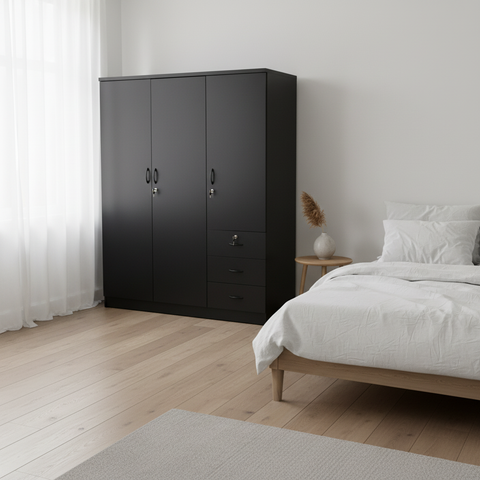Three Door Wooden Wardrobe IH 633 in Scandinavian Bedroom – Modern Storage Dubai UAE