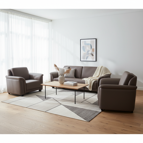PU Leather Sofa Set 3+1+1 | IH 6312 – Coffee Brown | INFINI HOMES UAE