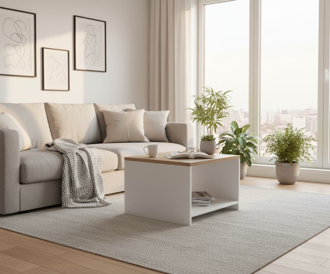 INFINI HOMES Coffee Table UAE - Model BX03-CT40 Oak White 60x60cm Dubai Abu Dhabi Sharjah