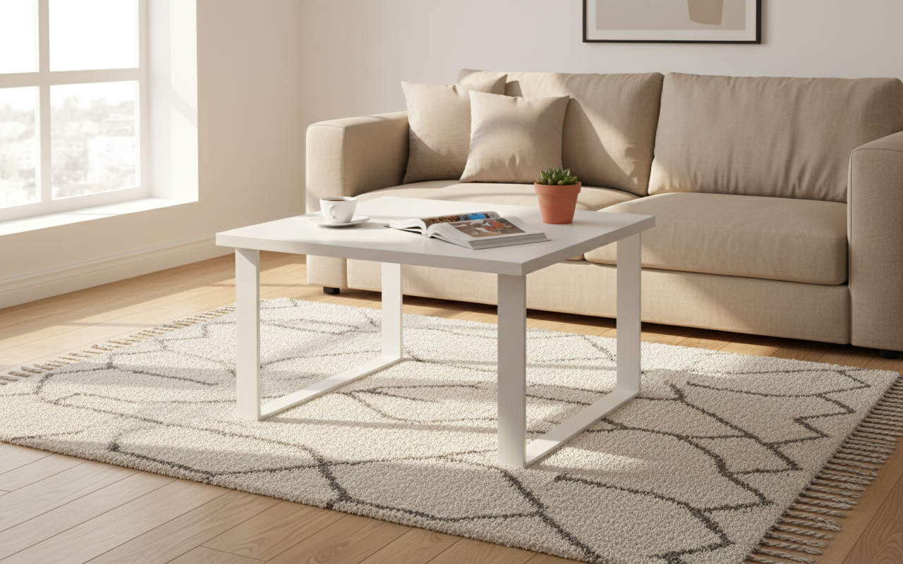 INFINI HOMES Coffee Table UAE - Model CT-MT-60-WT White 60x60cm Metal Legs Dubai Abu Dhabi Sharjah