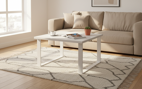 INFINI HOMES Coffee Table UAE - Model CT-MT-60-WT White 60x60cm Metal Legs Dubai Abu Dhabi Sharjah