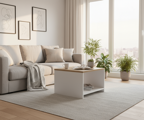 INFINI HOMES Coffee Table UAE - Model BX03-CT40 Oak White 60x60cm Dubai Abu Dhabi Sharjah