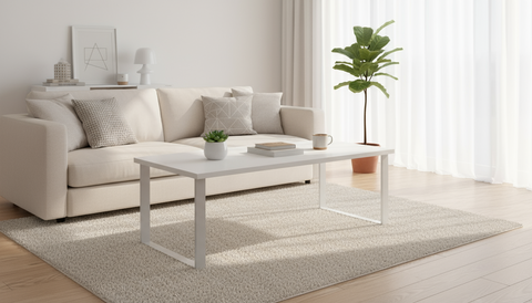 INFINI HOMES Coffee Table UAE - Model CT-MT-120-WT White 120x60cm Metal Legs Dubai Abu Dhabi Sharjah