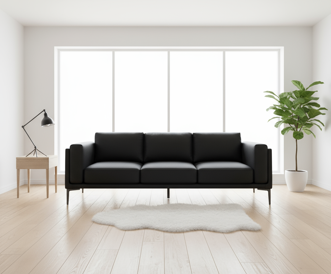 AIKA Three Seater Leatherette Sofa - Black