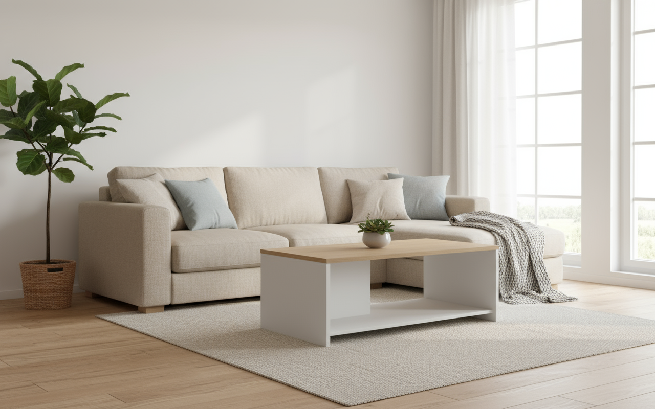 INFINI HOMES Coffee Table UAE - Model BX03-CT120 Oak White 120x60cm Dubai Abu Dhabi Sharjah