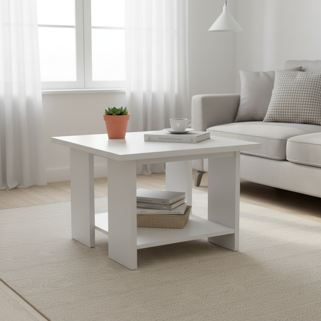 Coffee Table IH 4060 | White Square Centre Table for Living Room