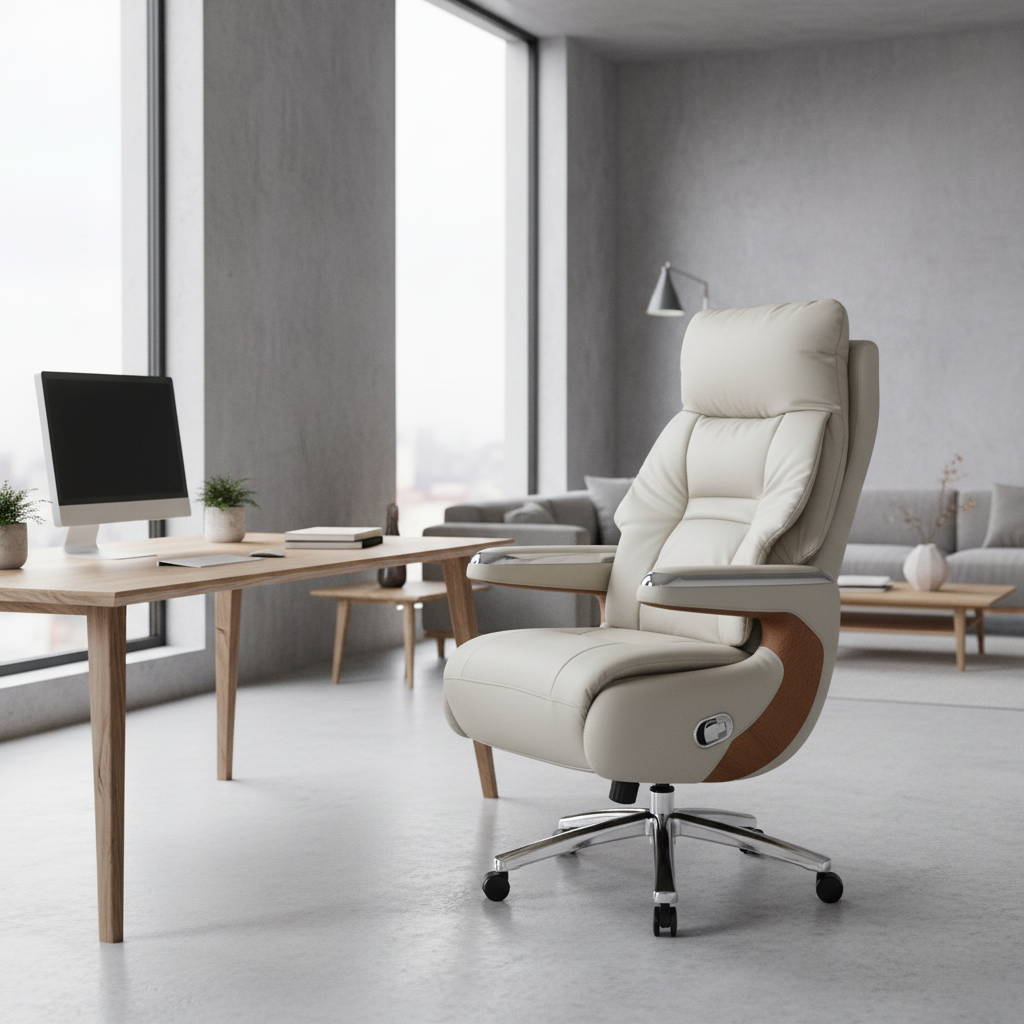 PU Hand Recliner Boss Chair | Beige & Orange | IH 6079