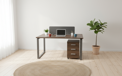 2 Person Office Workstation Desk 120x120cm with Drawers - Walnut Grey | Dubai UAE