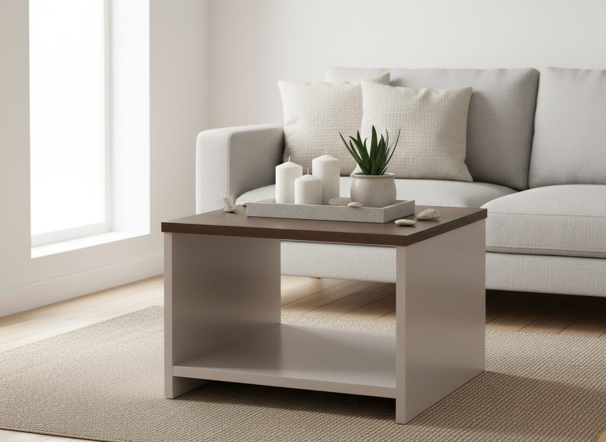 Coffee Table 60x60cm Walnut Beige - Modern Living Room Furniture UAE
