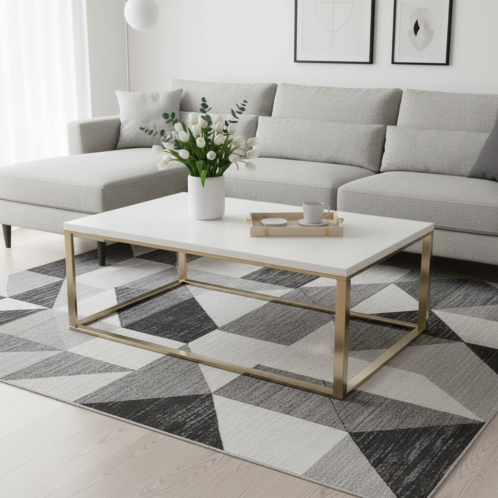 Rectangular Coffee Table White Top Steel Frame | UAE Furniture | Dubai Abu Dhabi Sharjah