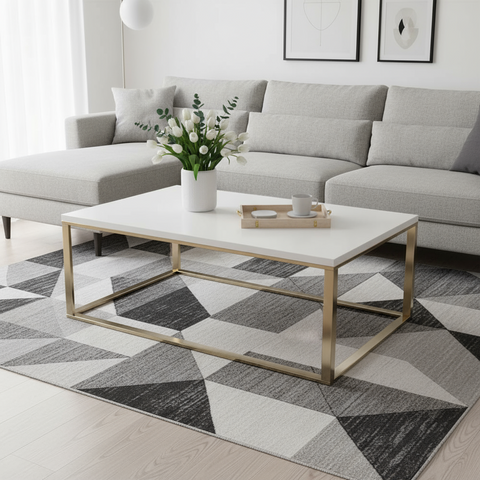 Rectangular Coffee Table White Top Steel Frame | UAE Furniture | Dubai Abu Dhabi Sharjah