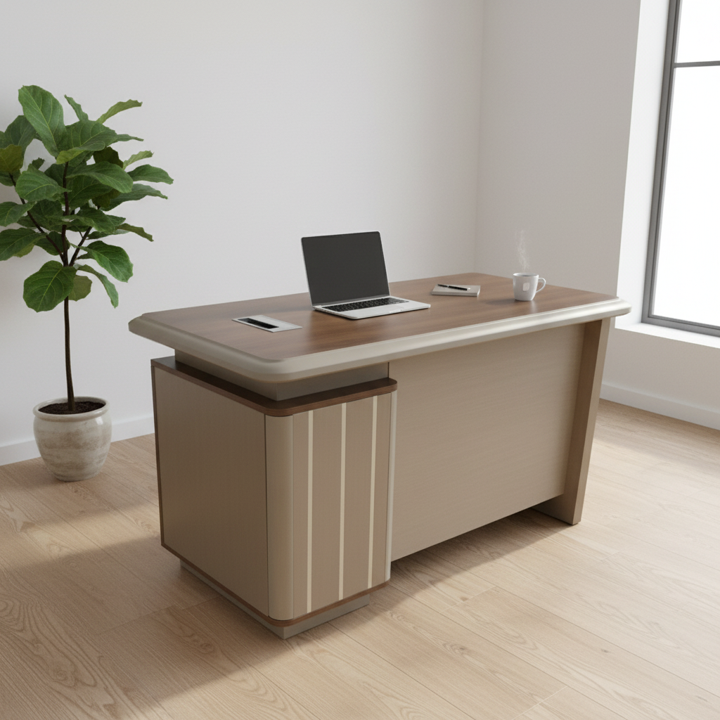 Scandinavian Minimalist Office Desk 120x60cm Oak & Khaki | Modern Home Office Furniture UAE