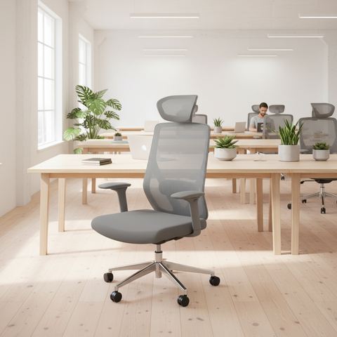 High Back Mesh Chair with Headrest in Scandinavian Office Interior – Shop Online UAE