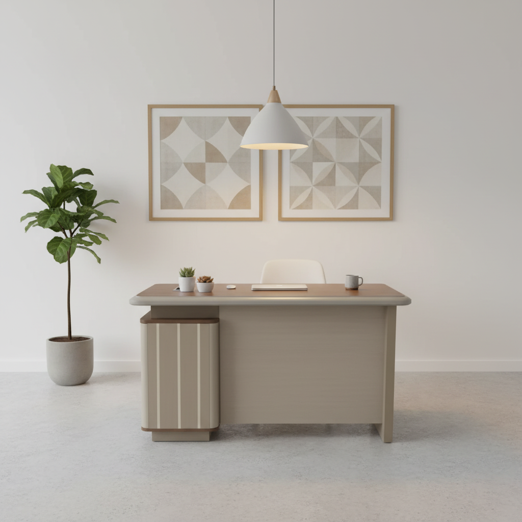 Scandinavian Style Office Desk Oak Finish | Minimalist Workspace Furniture Dubai UAE