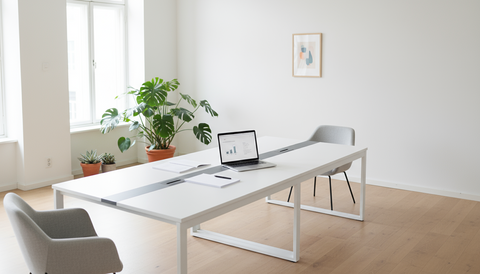 INFINI HOMES Meeting Table UAE - Model AF-MT-30 White Grey 120x300cm Metal Leg Dubai Abu Dhabi Sharjah