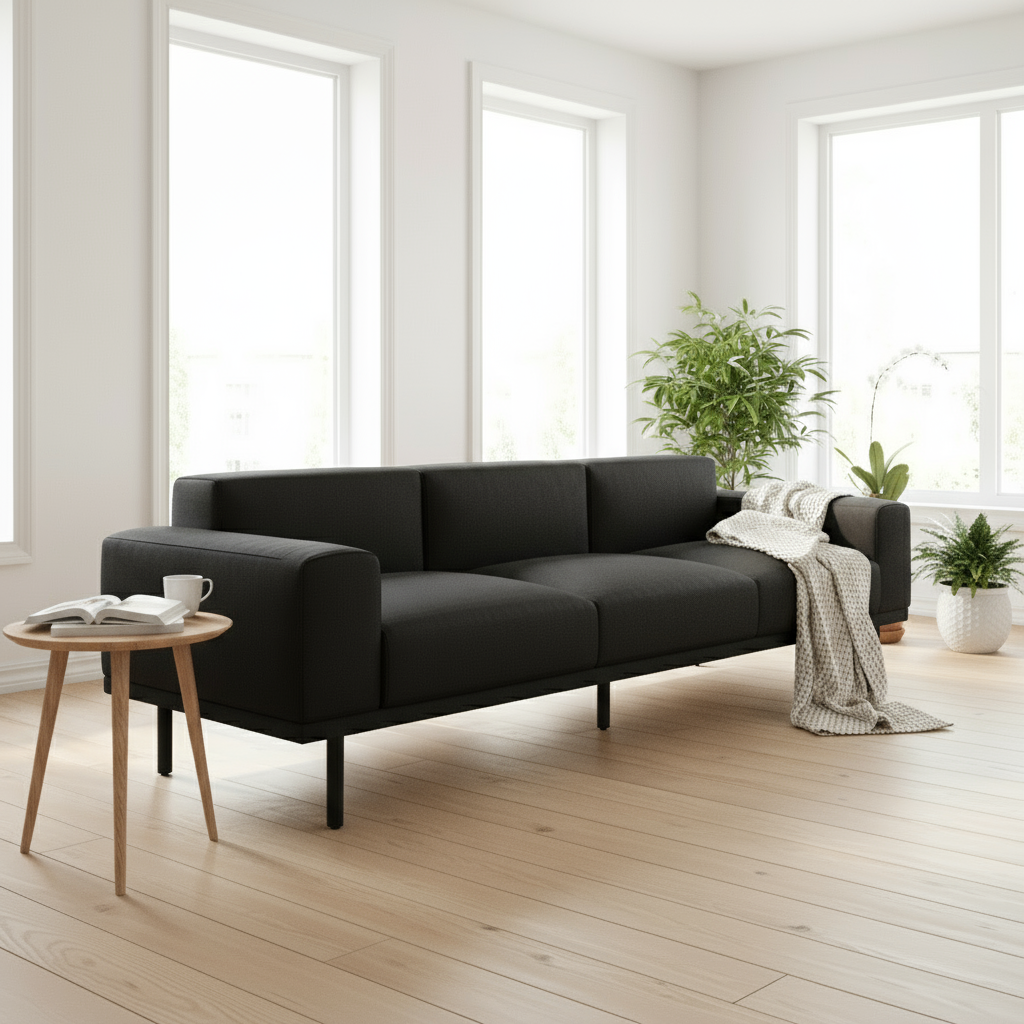 VOLL Three Seater Leatherette Sofa Black | Premium Furniture Dubai Abu Dhabi UAE