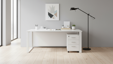 Office Desk 140x70cm White Metal Legs with Drawer - Dubai UAE | INFINI HOMES