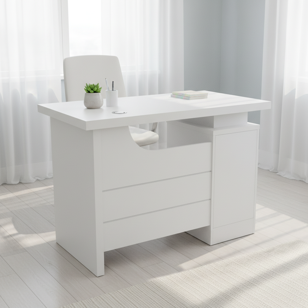 White Office Desk with Drawers 100x60cm | Premium Workspace Furniture UAE