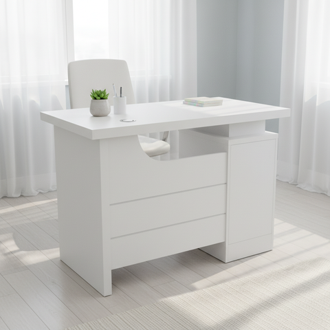 White Office Desk with Drawers 100x60cm | Premium Workspace Furniture UAE