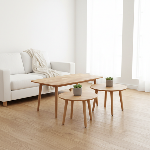 Coffee Table Set (1+2) | IH 808 | Natural Finish | 120x60x45 & 60x60x45 cm