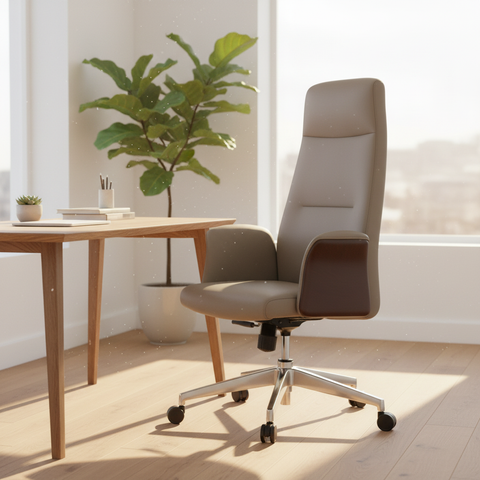 Model Roe HB Executive Office Chair – Grey & Walnut High Back PU