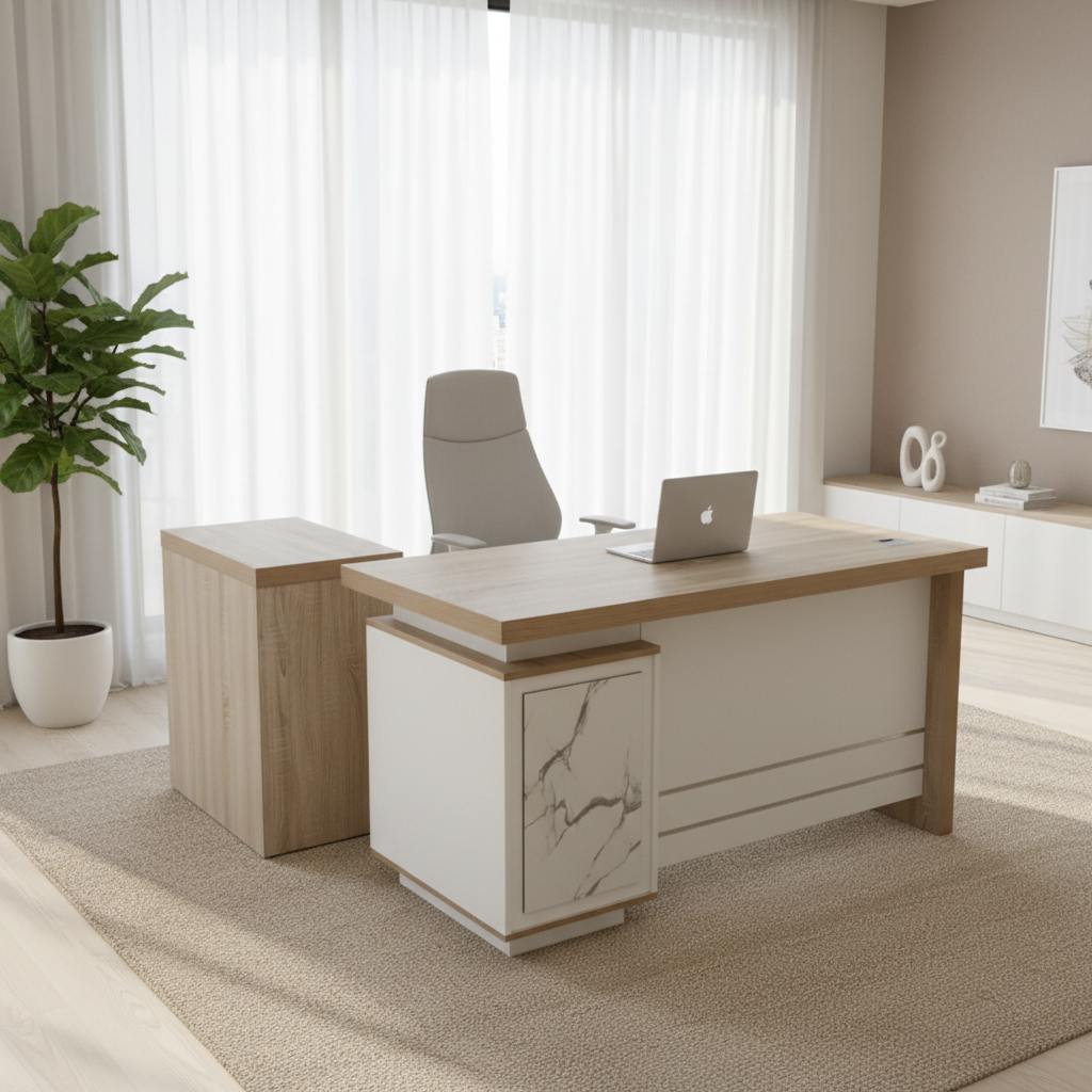 L-Shape Office Desk Beech & White | 140×70×75 cm | IH-2014-L