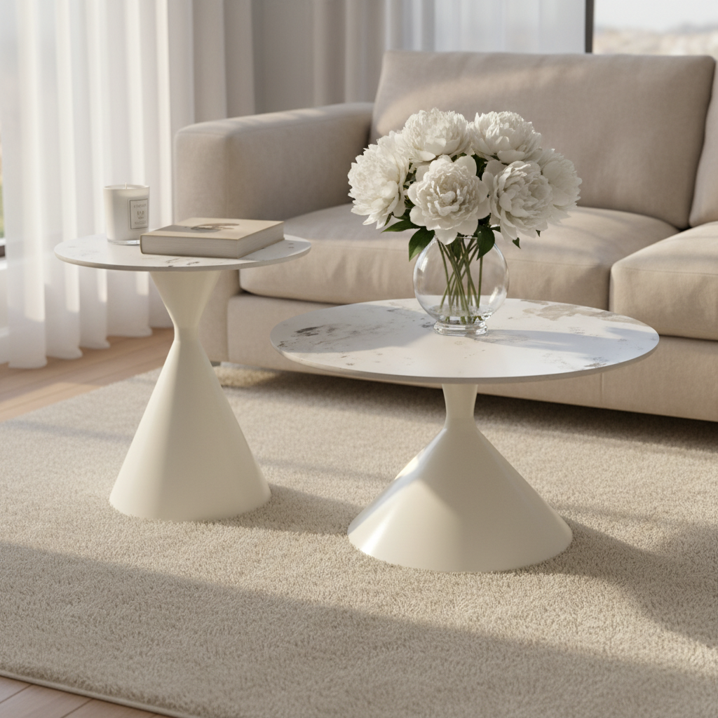 INFINI HOMES Coffee Table Set (1+1) | IH 503 | White | 70×70×46.5 & 50×50×55 cm