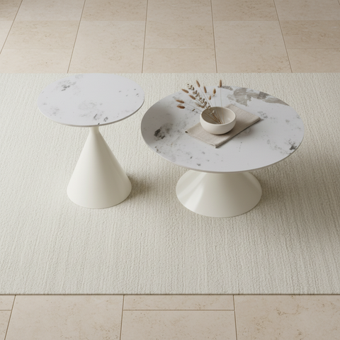 INFINI HOMES Coffee Table Set (1+1) | IH 503 | White | 70×70×46.5 & 50×50×55 cm