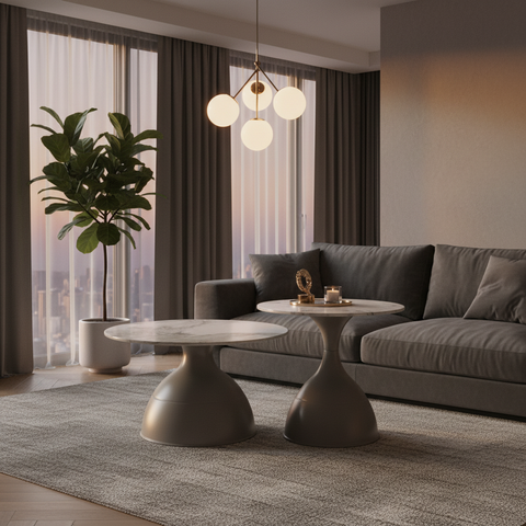 Coffee Table Set of 2 | IH 502 | Grey Nesting Coffee Tables (70×70×46.5 & 50×50×55 cm)