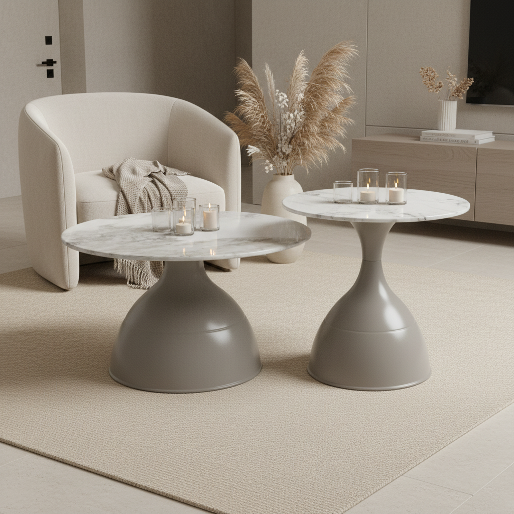 Coffee Table Set of 2 | IH 502 | Grey Nesting Coffee Tables (70×70×46.5 & 50×50×55 cm)