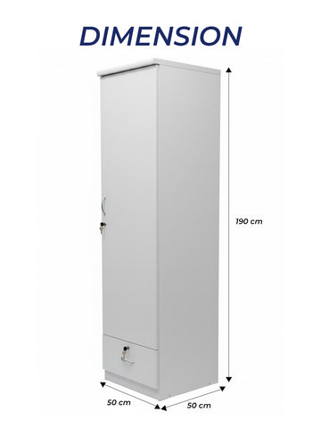 INFINI HOMES Single Door Wooden Wardrobe UAE - White Engineered Wood 1 Drawer Modern Dubai Abu Dhabi Sharjah