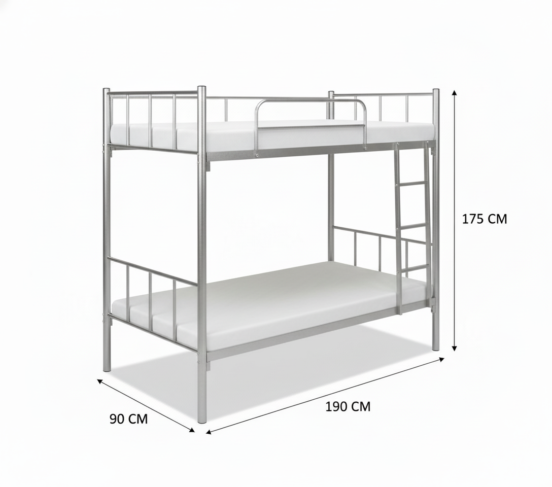Premium Steel Metal Bunk Bed with mattress 90x190 Dubai UAE | Double Grey Bunk Bed with Mattress & Ladder | INFINI HOMES